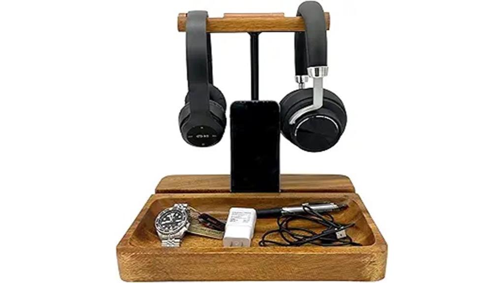 acacia wood headphone holder