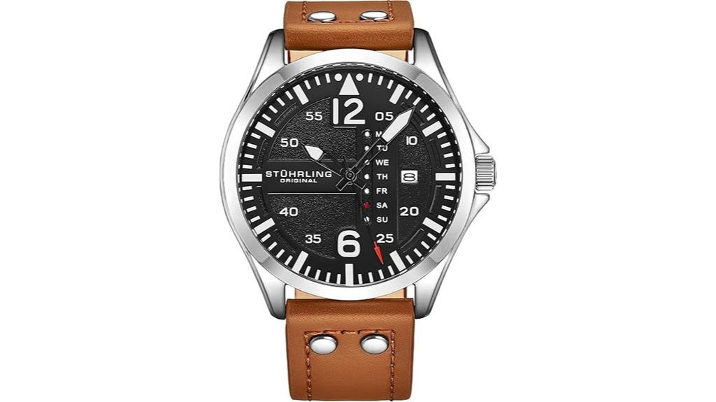 aviation style leather watch