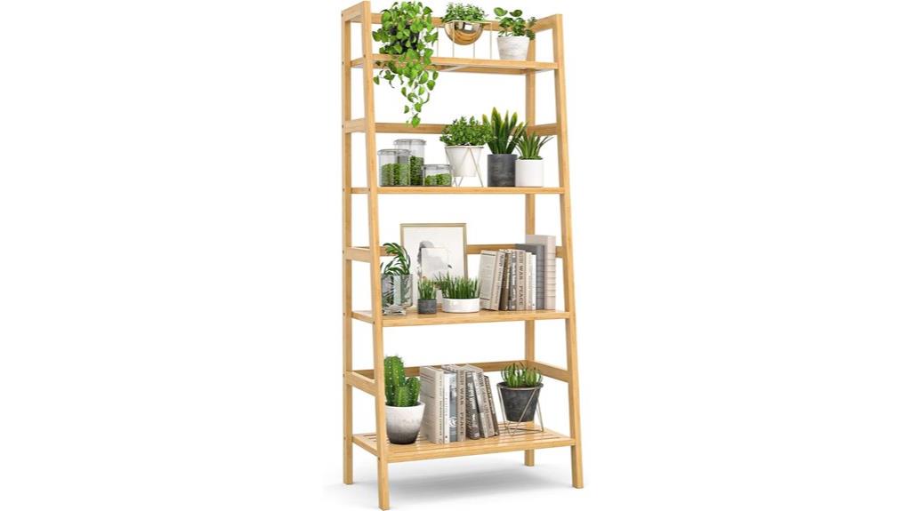 bamboo 4 tier ladder shelf