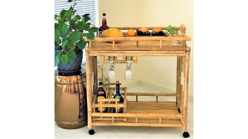 bamboo wine serving cart