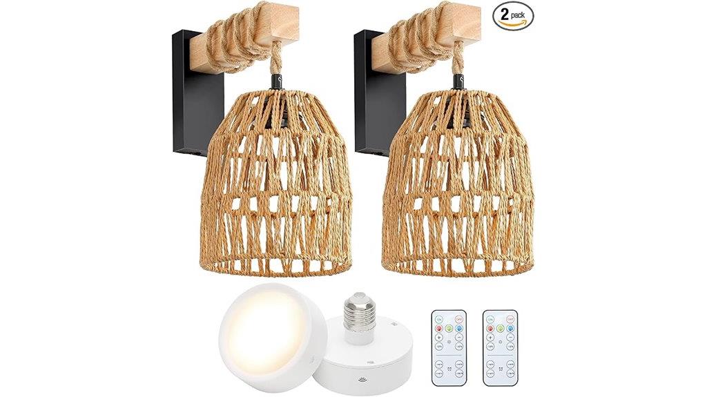 battery powered rattan sconces