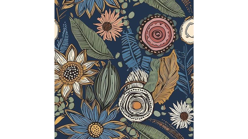 blue boho floral wallpaper