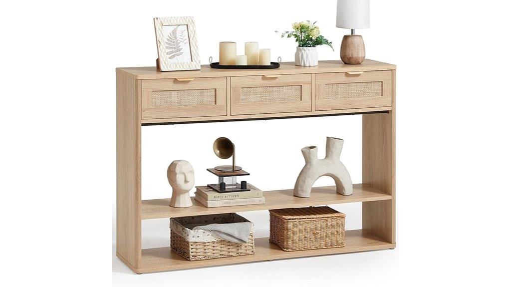 boho rattan console table