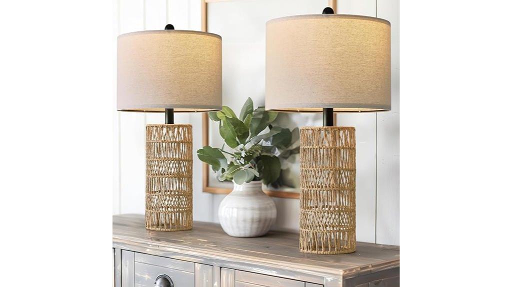boho rattan lamp set