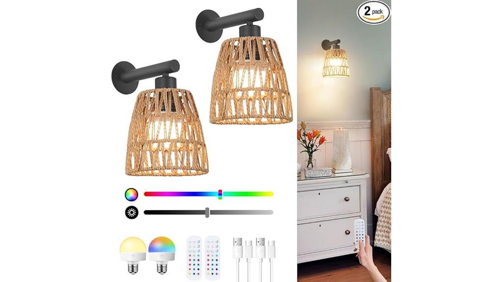 boho rattan wall sconces