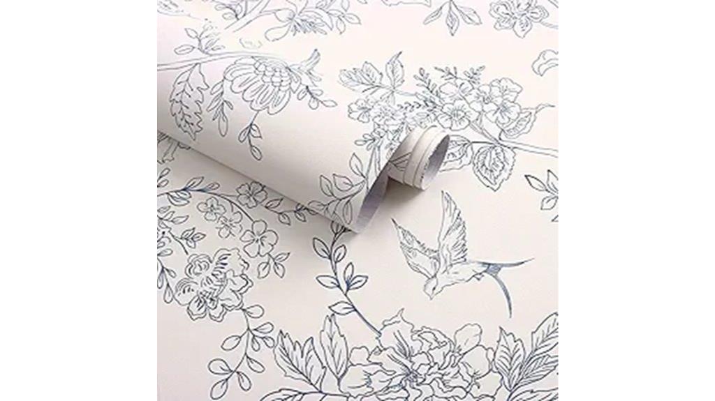 cream blue floral wallpaper