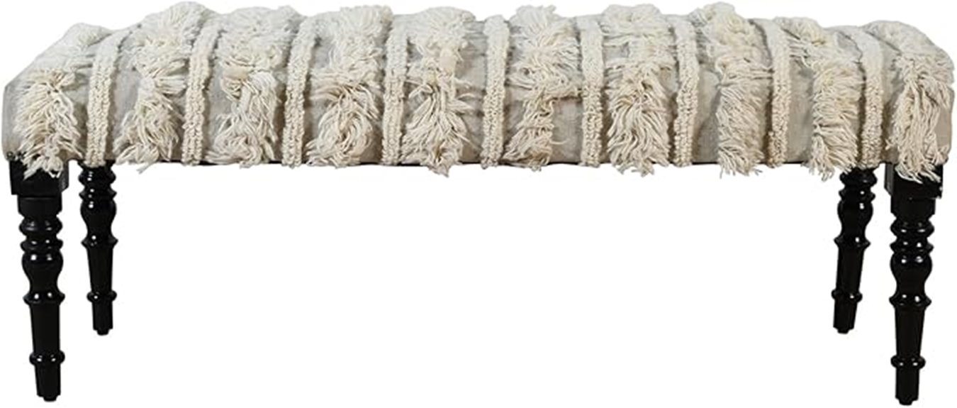 cream tufted bedroom bench