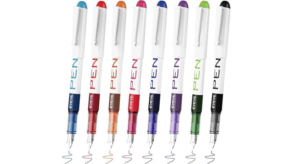 eight colored fountain pens