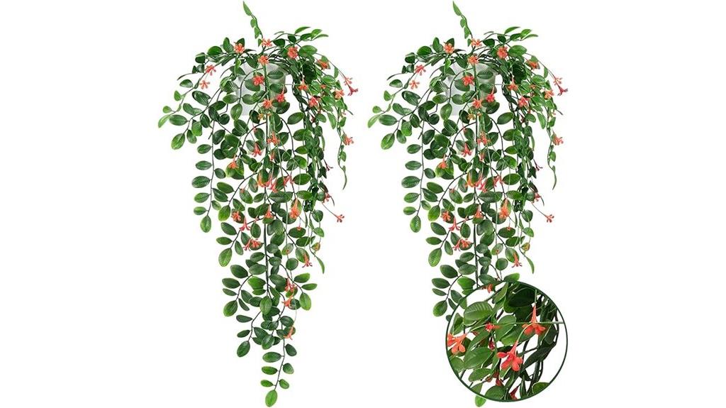 fake orange red hanging plants