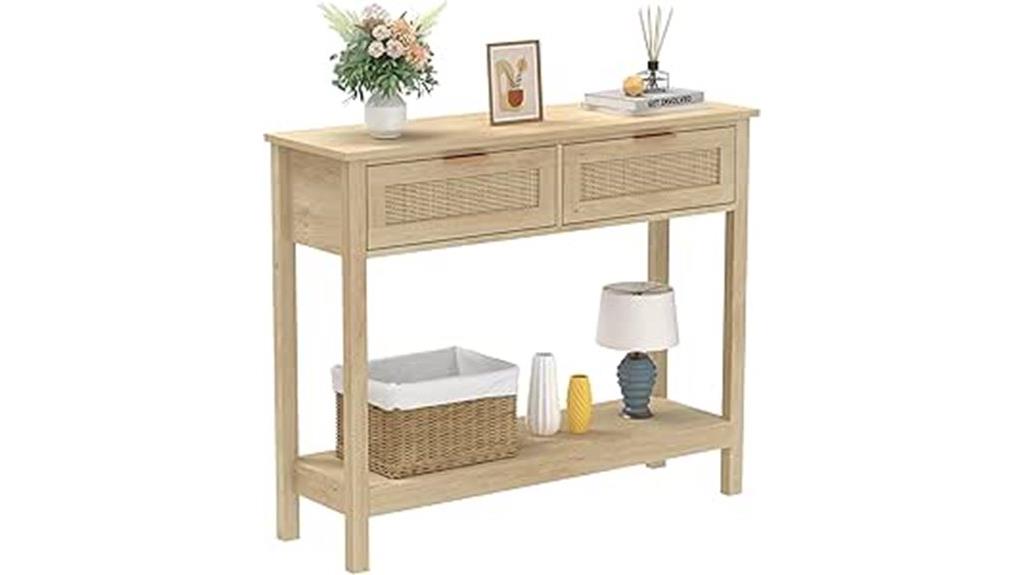 farmhouse rattan console table