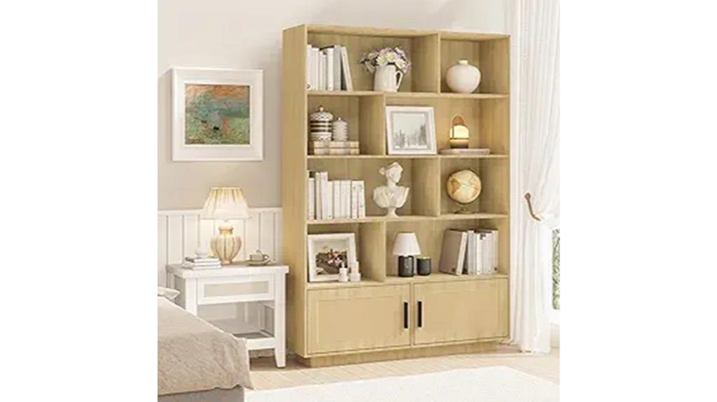 five tier bookshelf with rattan doors