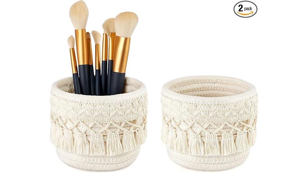 ivory macrame brush holders