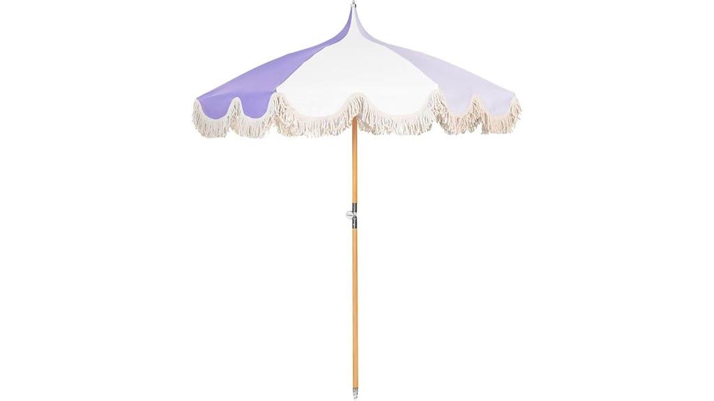 large fringe beach umbrella