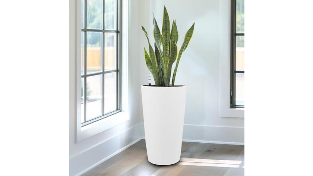 large white self watering pot