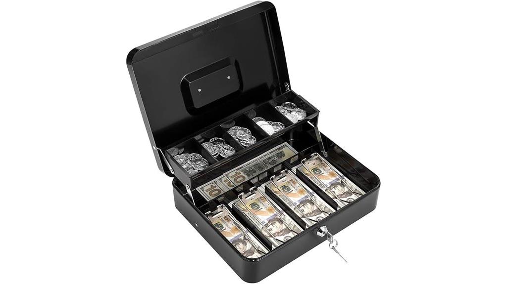 locked cash box with tray