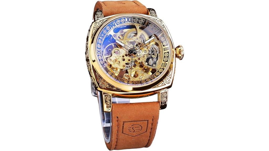 men s square skeleton watch