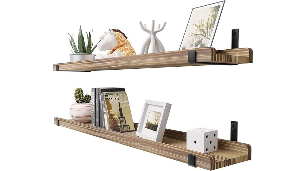 natural pine floating shelves
