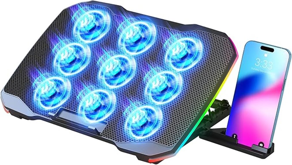 nine fan adjustable laptop cooler
