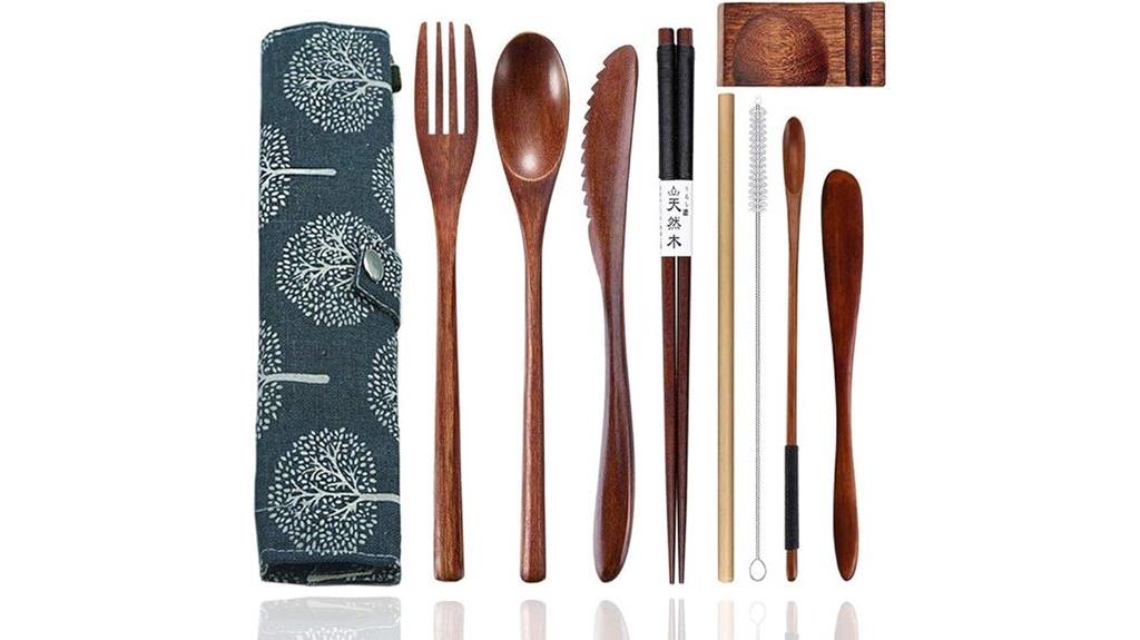 nine piece bamboo utensil set