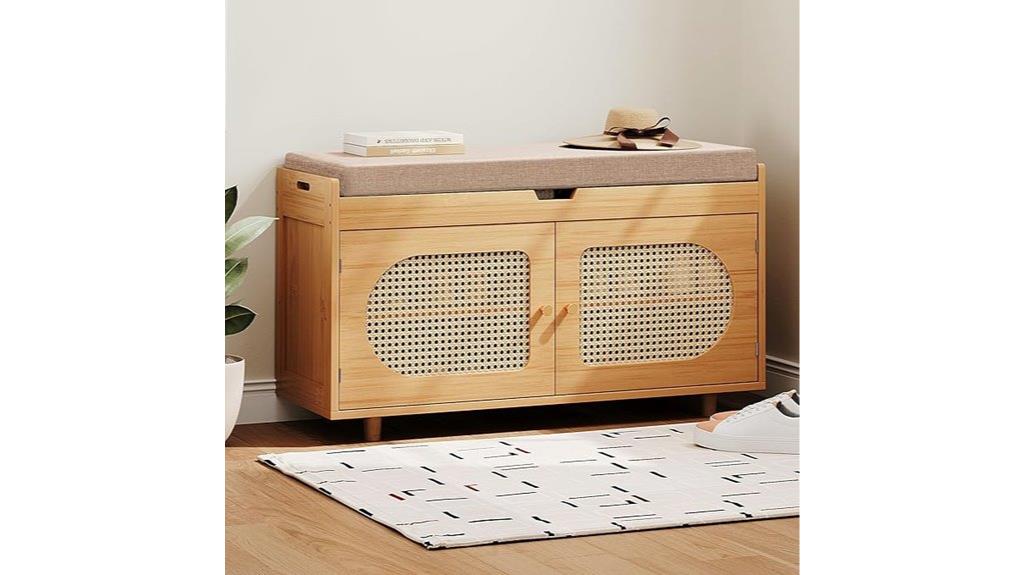 rattan bench with cushion