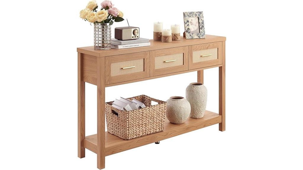 rattan console table with drawers