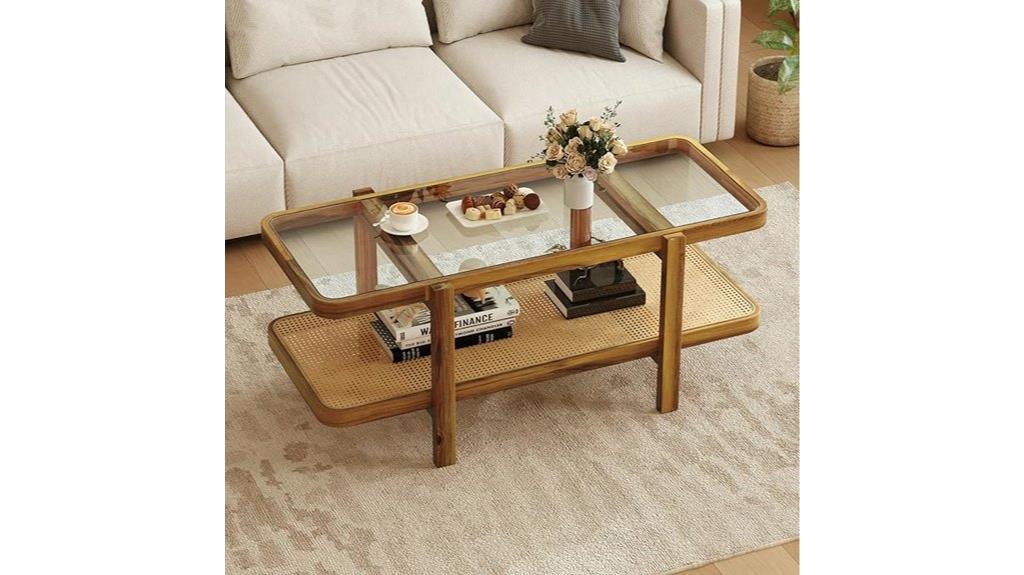 rattan glass coffee table