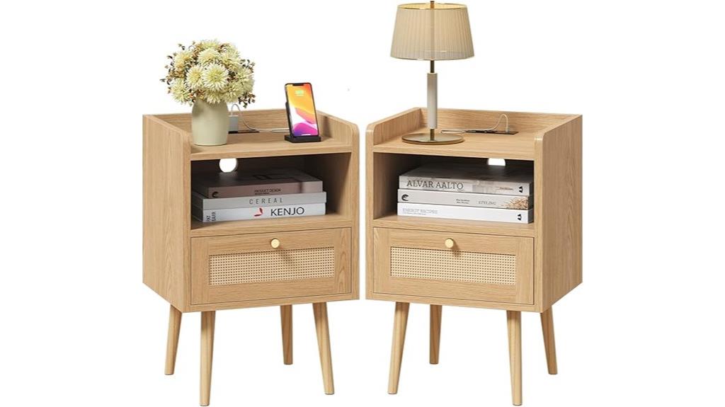 rattan nightstand with charger