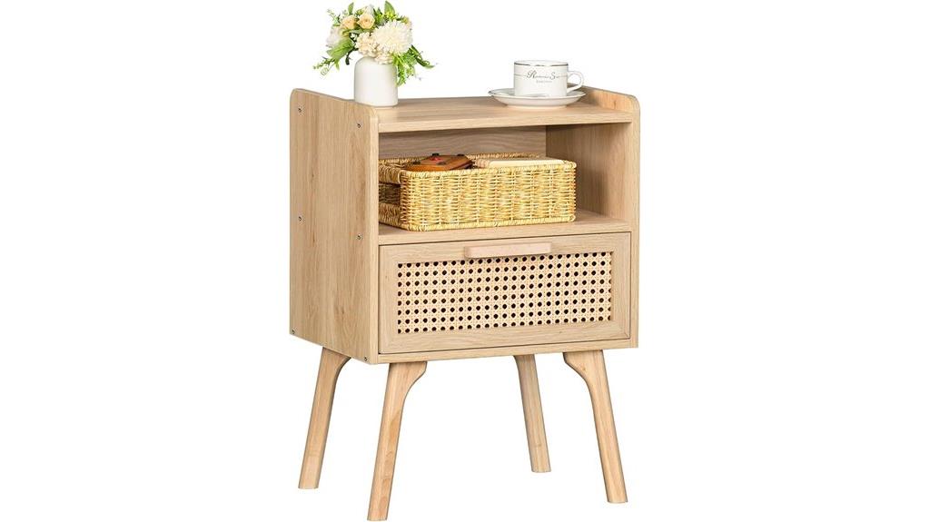 rattan nightstand with storage