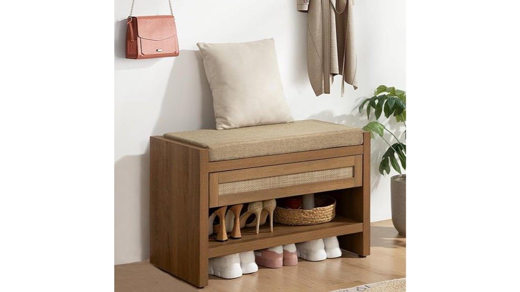 rattan shoe bench with storage