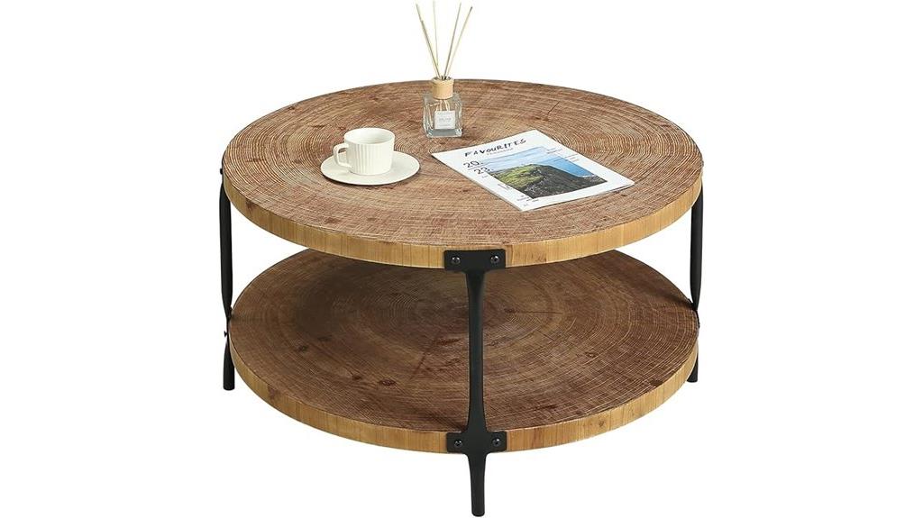 round farmhouse wooden coffee table