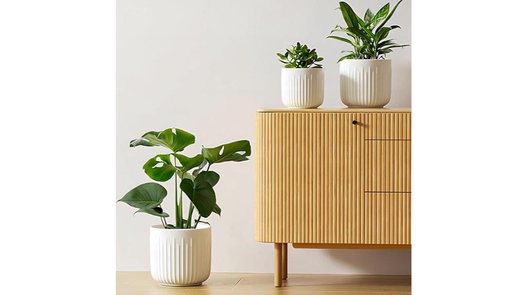 set of 3 fluted ceramic planters