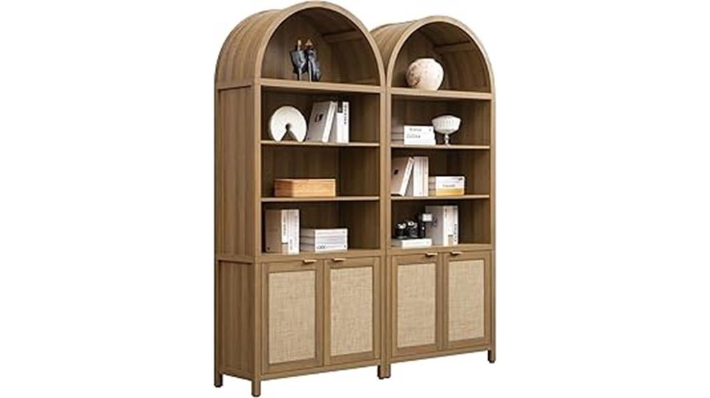 tall arched bookshelf with doors