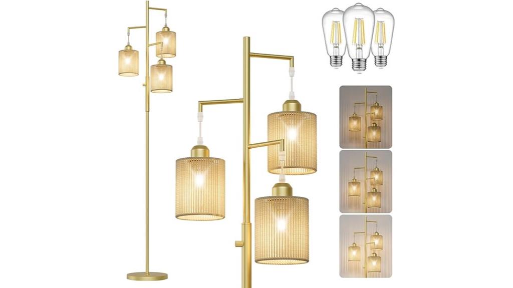 tall boho rattan floor lamp