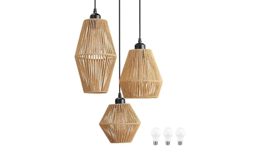 three light rattan pendant