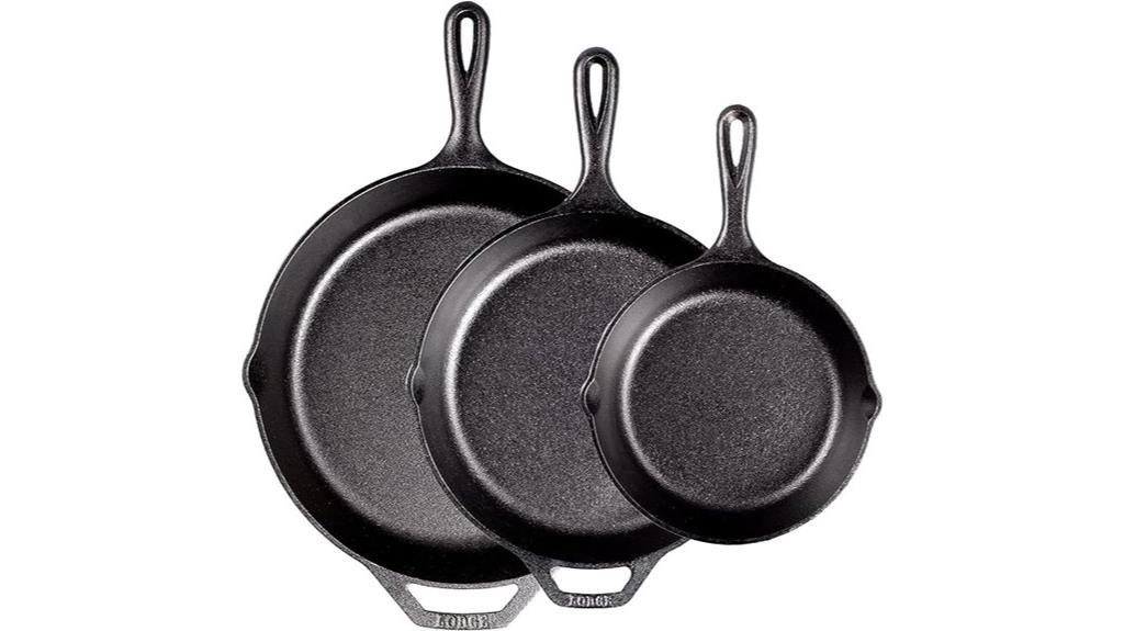three piece cast iron skillet set