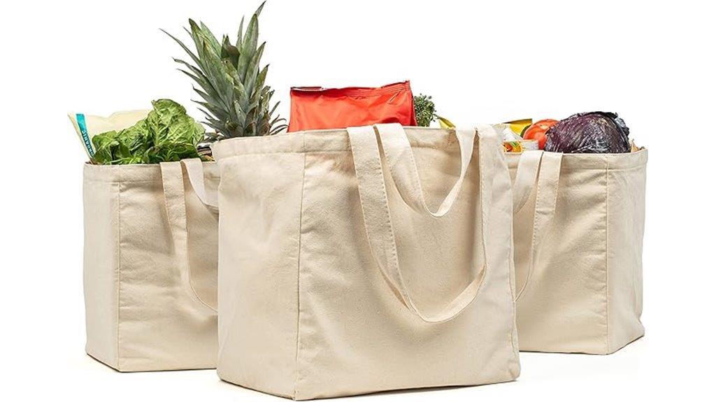 three reusable grocery bags