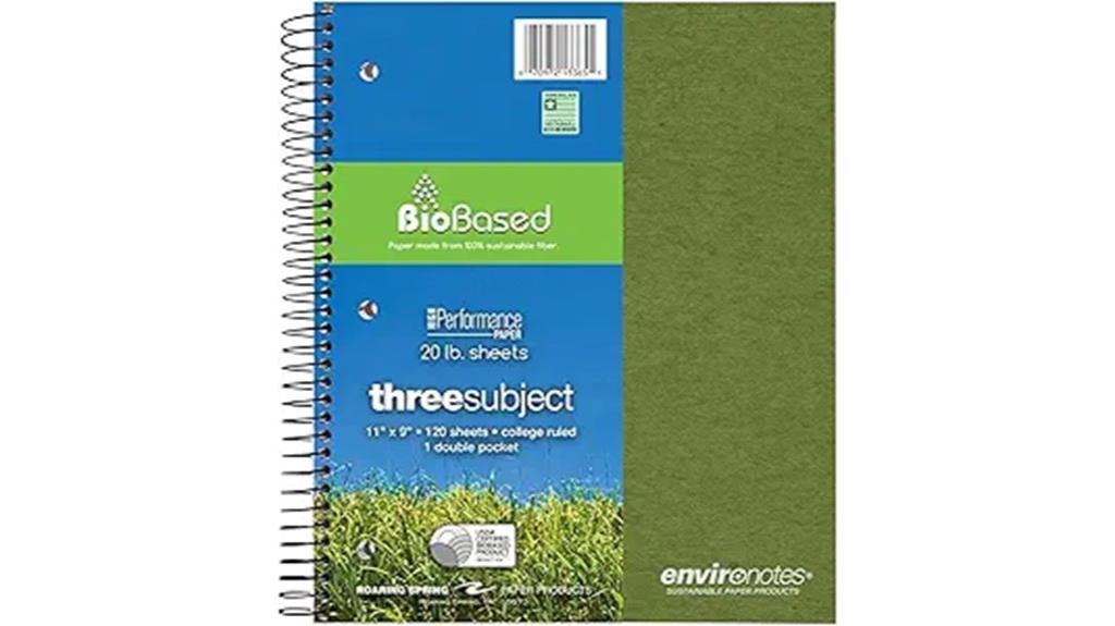 three subject recycled notebook