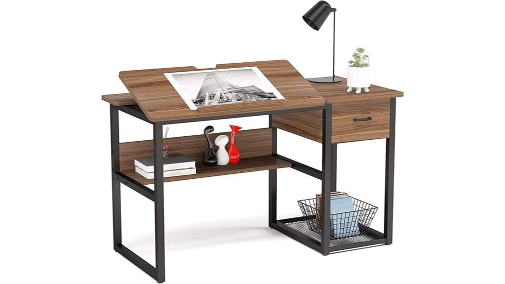 tribesigns drafting table with storage drawers