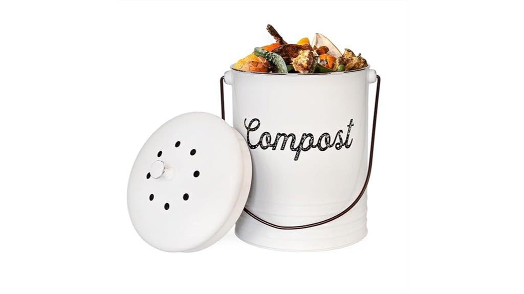 white enamel kitchen compost bin