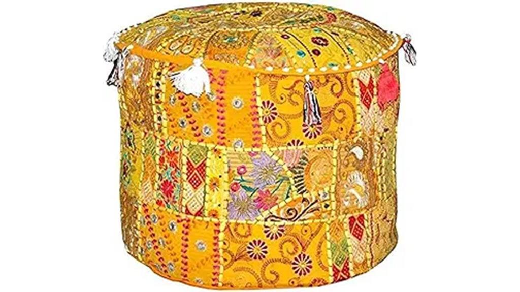 yellow embroidered cotton ottoman