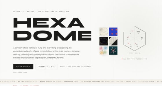 HEXADOME — Pavilion of Six Living Algorithms — Seeded Canvas Generative Art (FABLE/175, room 19)