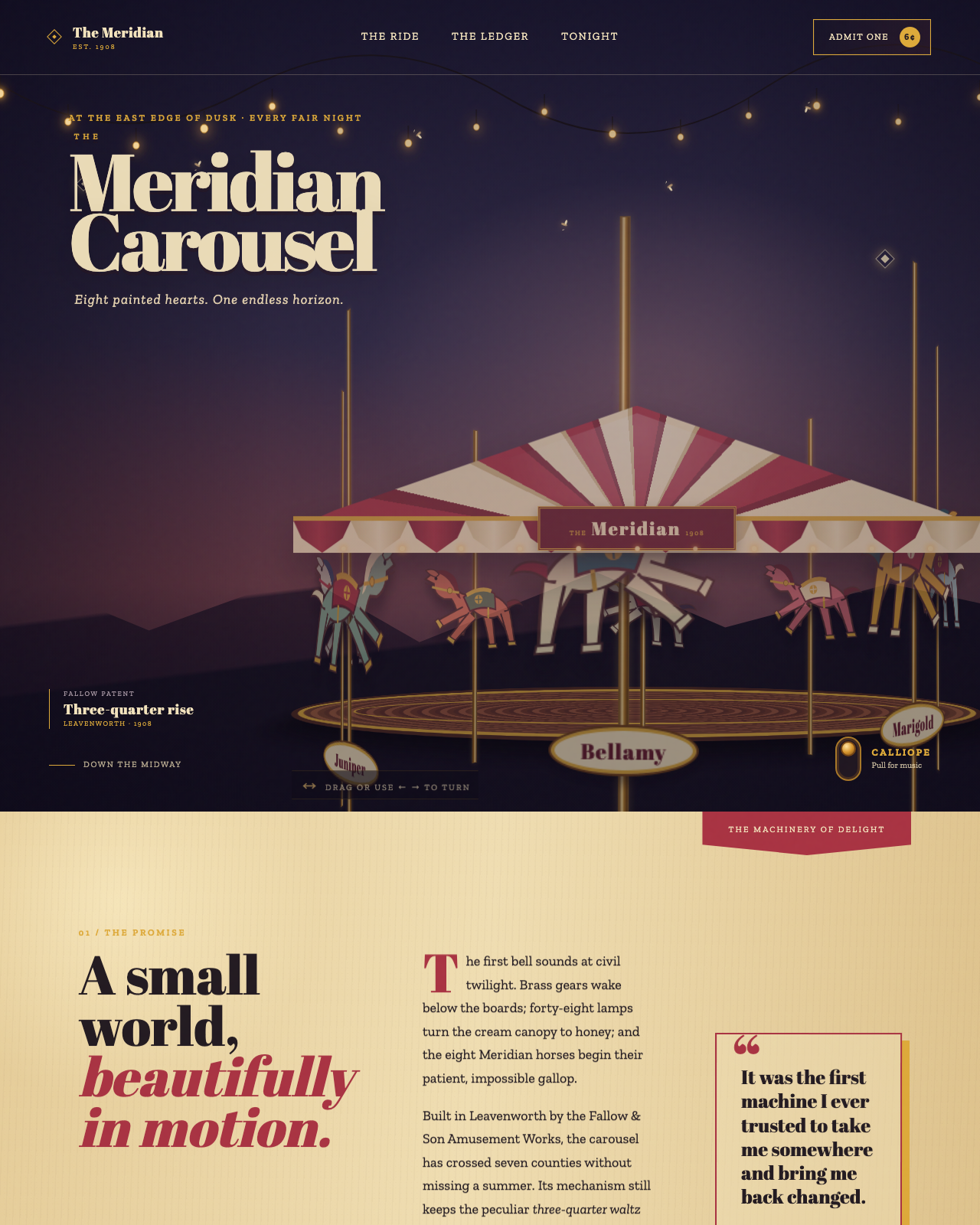 Live view of The Meridian Carousel — After Dusk, Since 1908