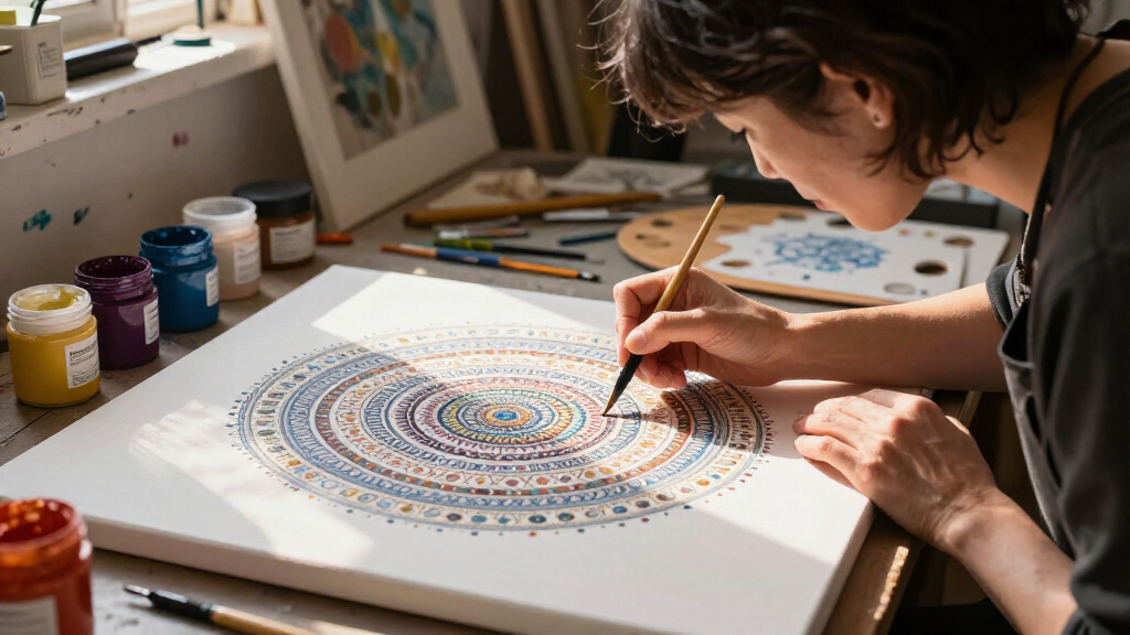 At A ‘Molecular Level,’ Mu Pan Composes Meticulous Mandalas In Acrylic