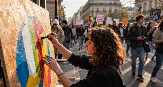 Artists Take To The Streets Amid Massive Protests In France