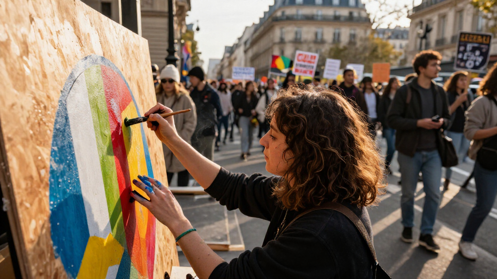 Artists Take To The Streets Amid Massive Protests In France